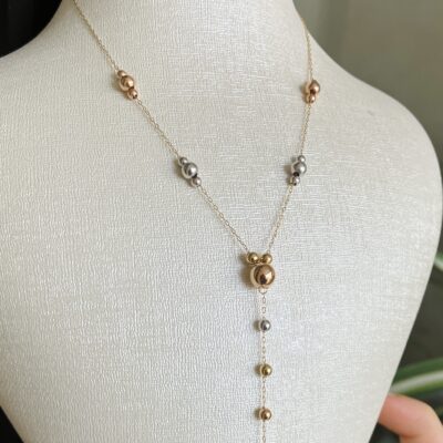 گردنبند 1/32 گرمی شرابه ای سه رنگ گوی